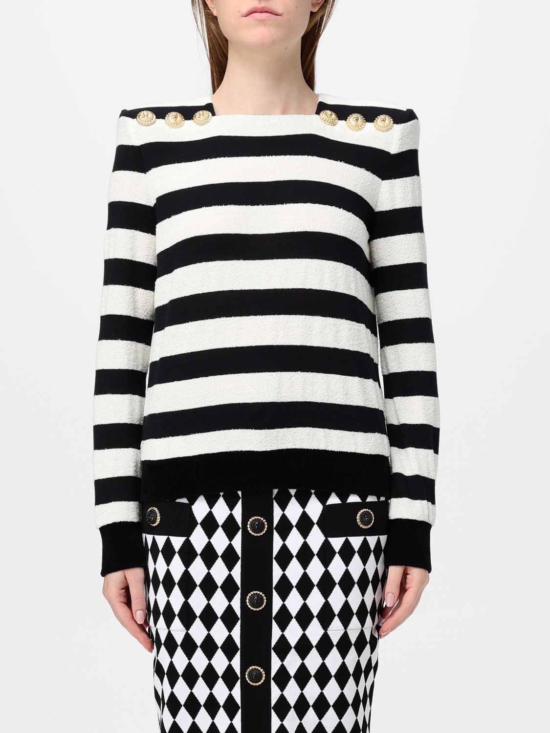 Embossed-button striped jumper - Black
