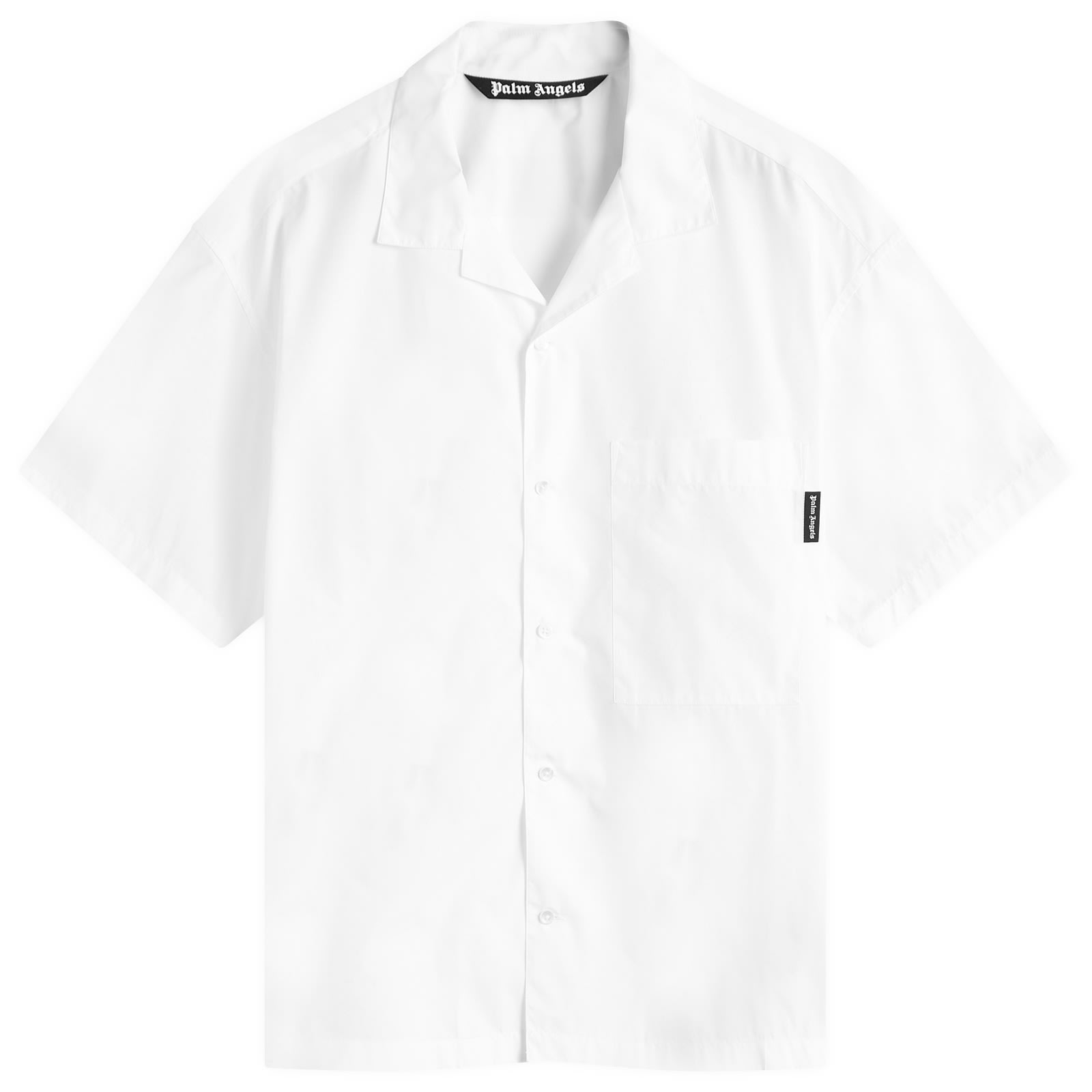팜 엔젤스 Men's Curved Logo Vacation Shirt in White/Black PMGG00AS25FAB0040110