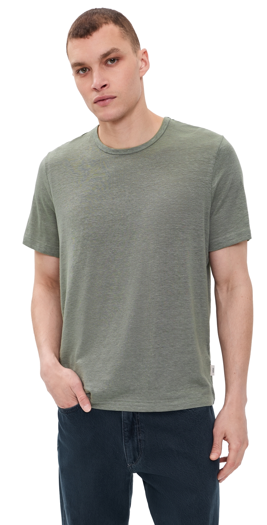 Stretch Linen Crew Neck Tee Agave