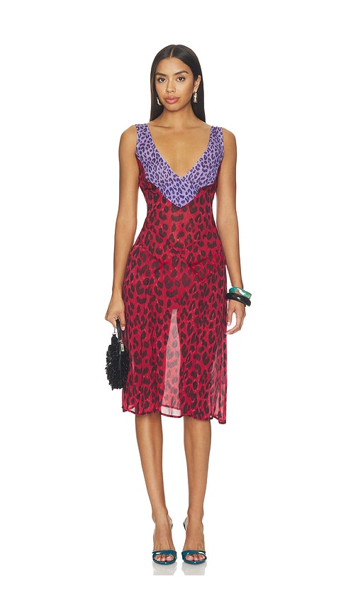 Frankies Bikinis X Devon Lee Carlson Stevie Chiffon Midi Dress in Red. XS. Also in