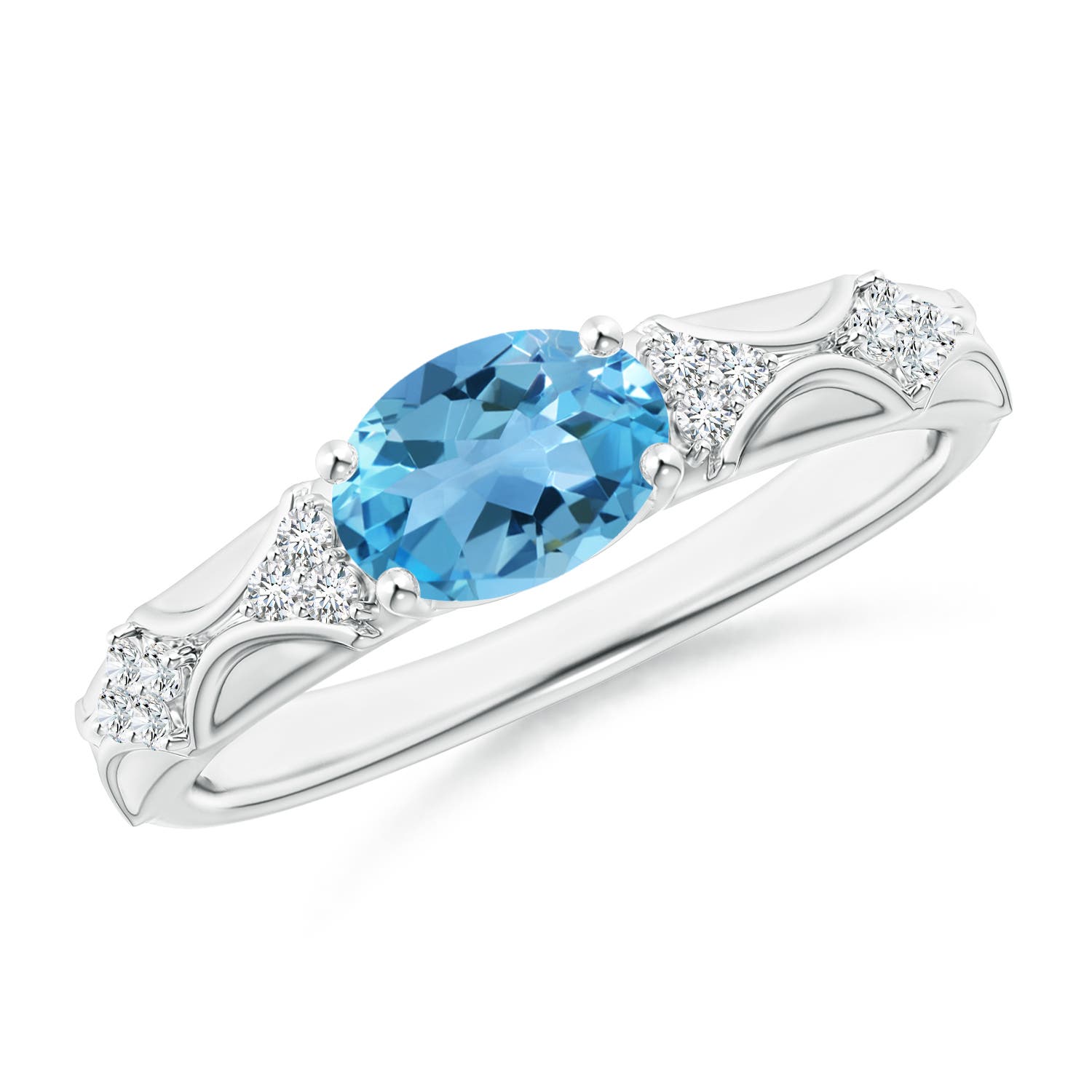 Angara 1.5 Carats Oval Swiss Blue Topaz Vintage Style Ring with Diamond Accents in Platinum