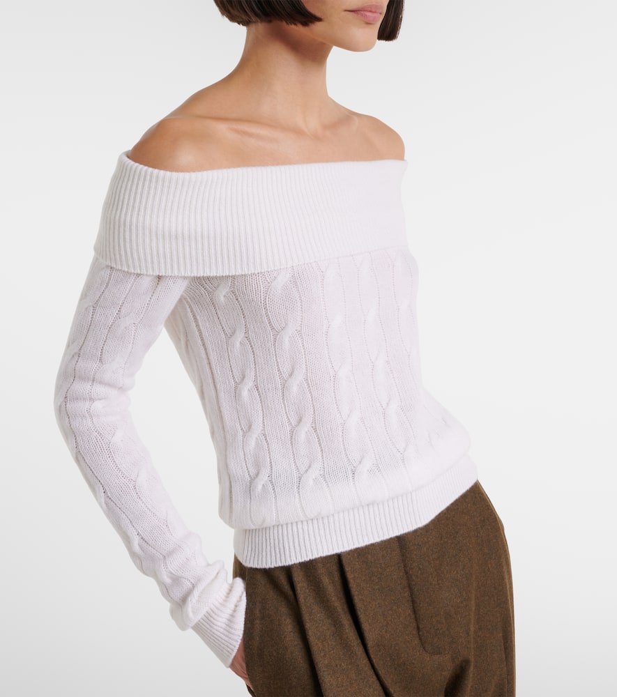Cable-knit off-shoulder cashmere sweater