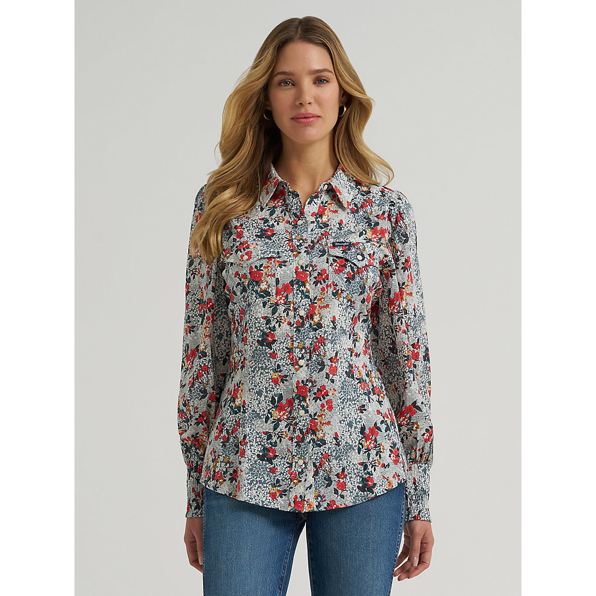 Women's Western Snap Slim Blouse in Green