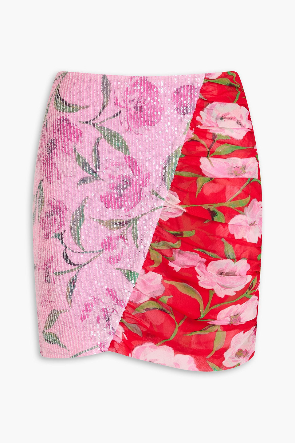 Floral-print embellished crepon mini skirt