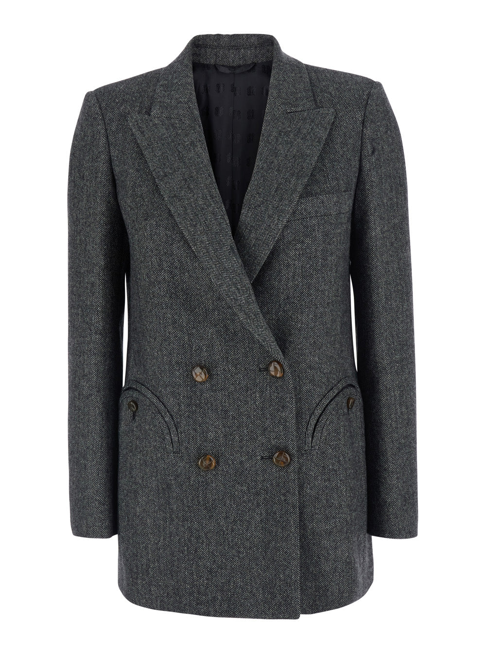 Virgin Wool Blend Double-Breasted Blazer — Gray