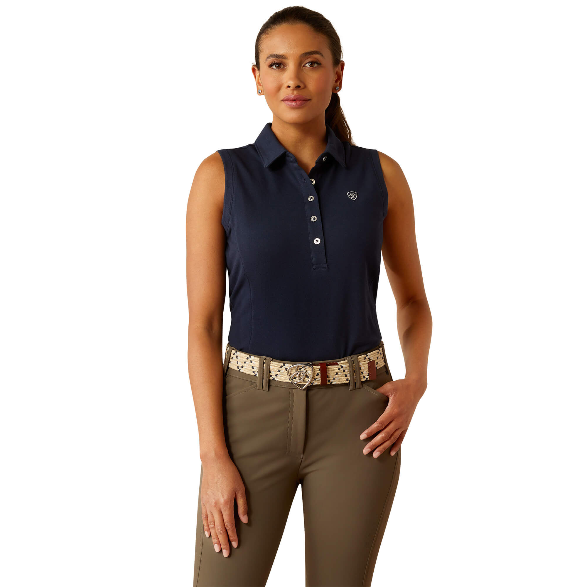 Women's Prix 3.0 Sleeveless Polo Shirt in Navy Eclipse, Size Large, by Ariat