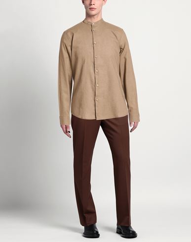 Man Shirt Light brown Size M Linen, Cotton