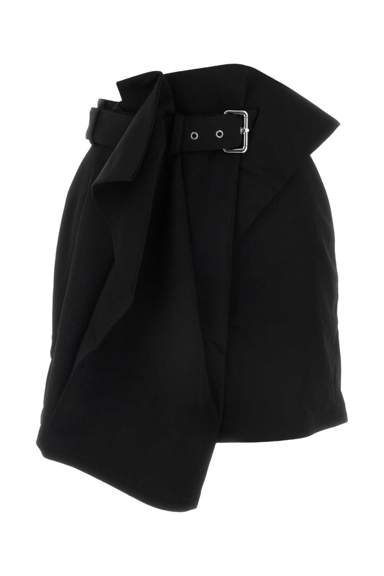 Asymmetric draped wool mini skirt - Black