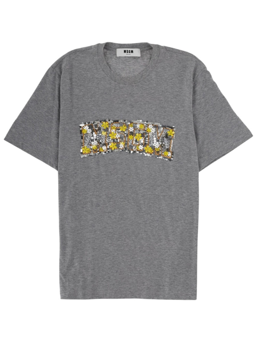 Grey Embellished Crew Neck T-Shirt