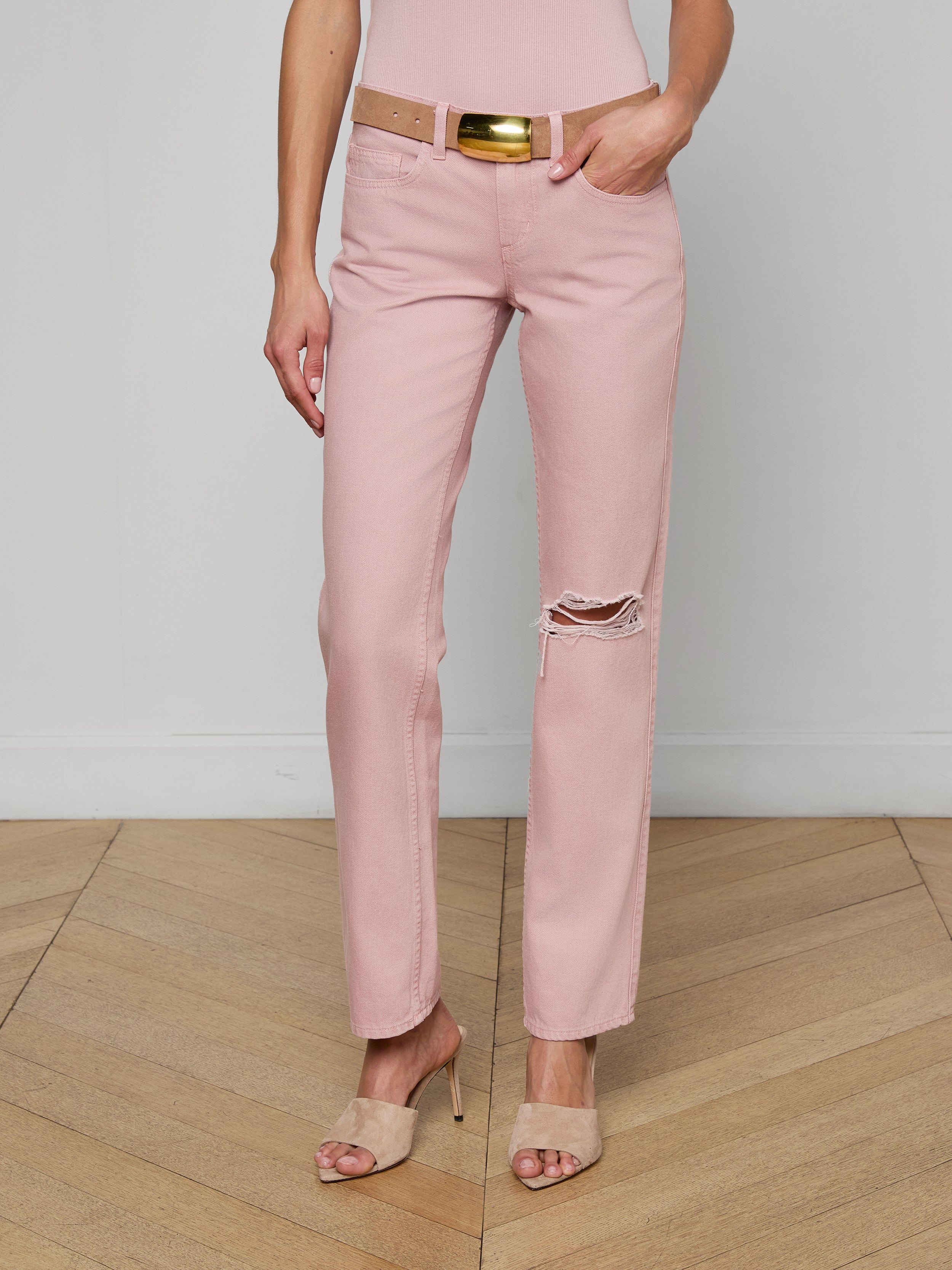 Armida Low-Rise Slouch Jean In Pale Rose Destruct