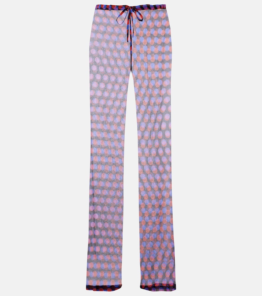 Polka-dot silk straight pants