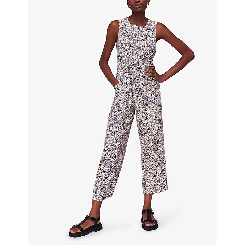 Womens Cream/Black Dashed Jess Leopard-print Woven Jumpsuit