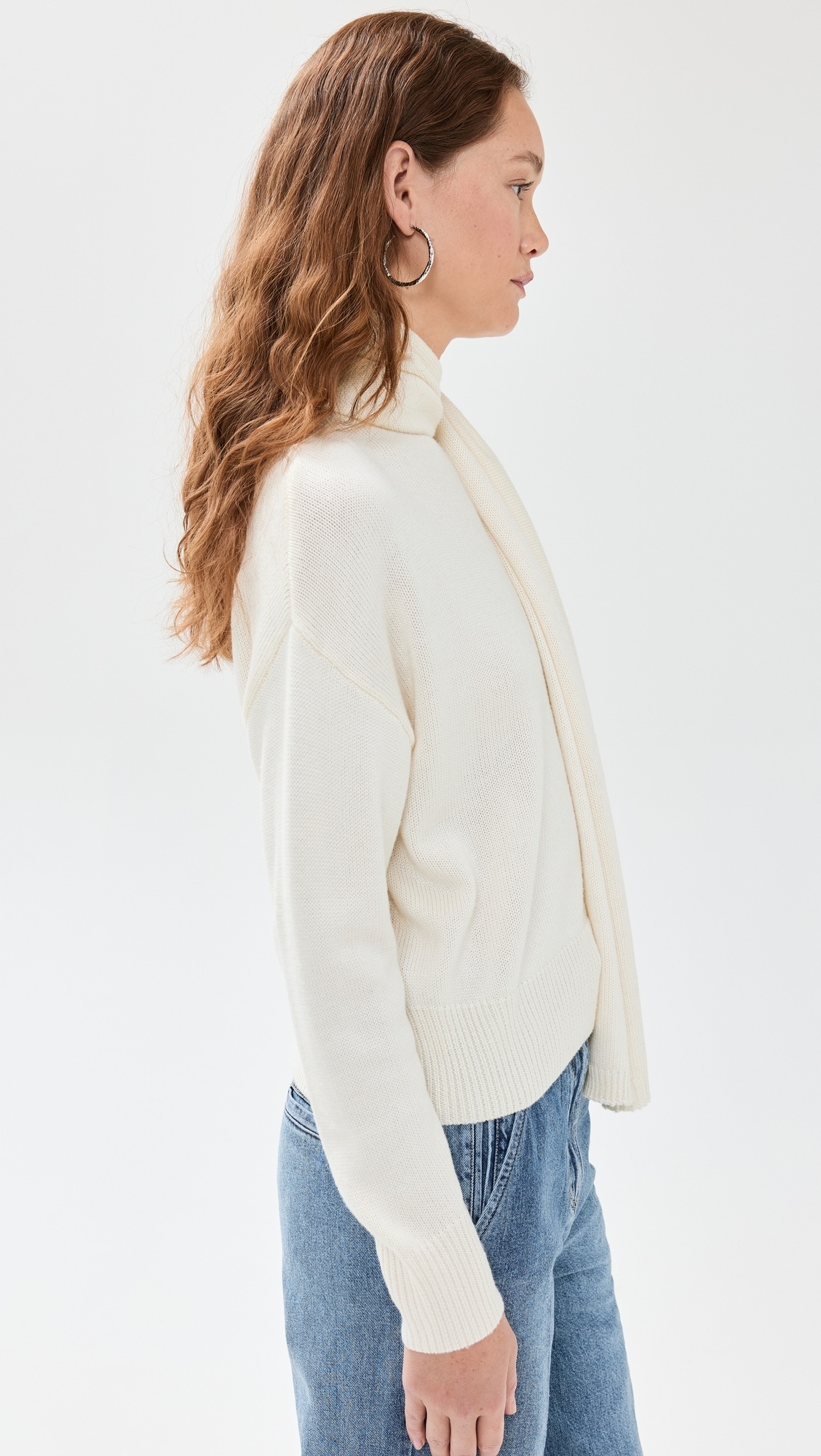 Neck Scarf Asymmetric Button Sweater Ivory