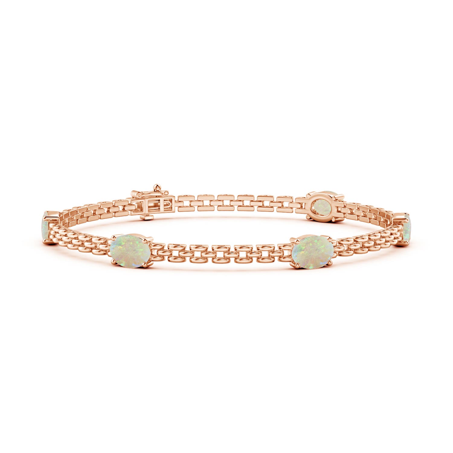 Angara 2.25 Carats Five Stone Oval Opal Station Link Bracelet in 14K Rose Gold