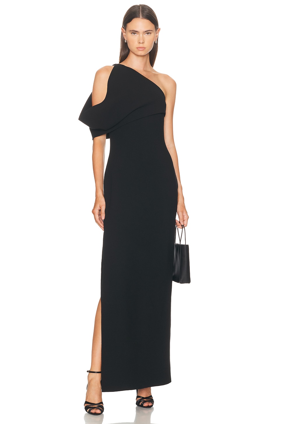 Brandon Maxwell Romee Draped Column Gown in Black - Black.  0 also in