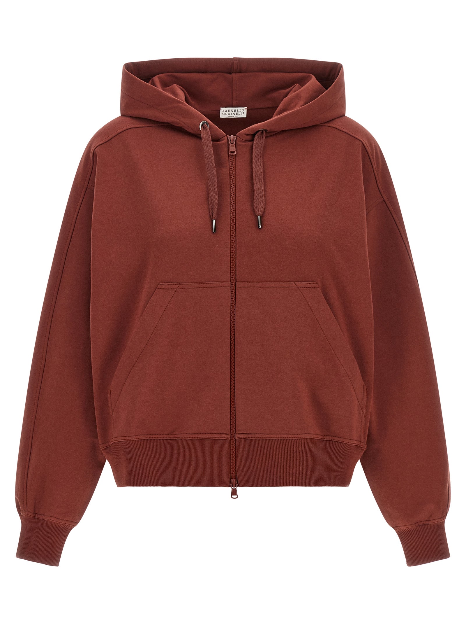 Textured Stretch Cotton Hoodie — Red