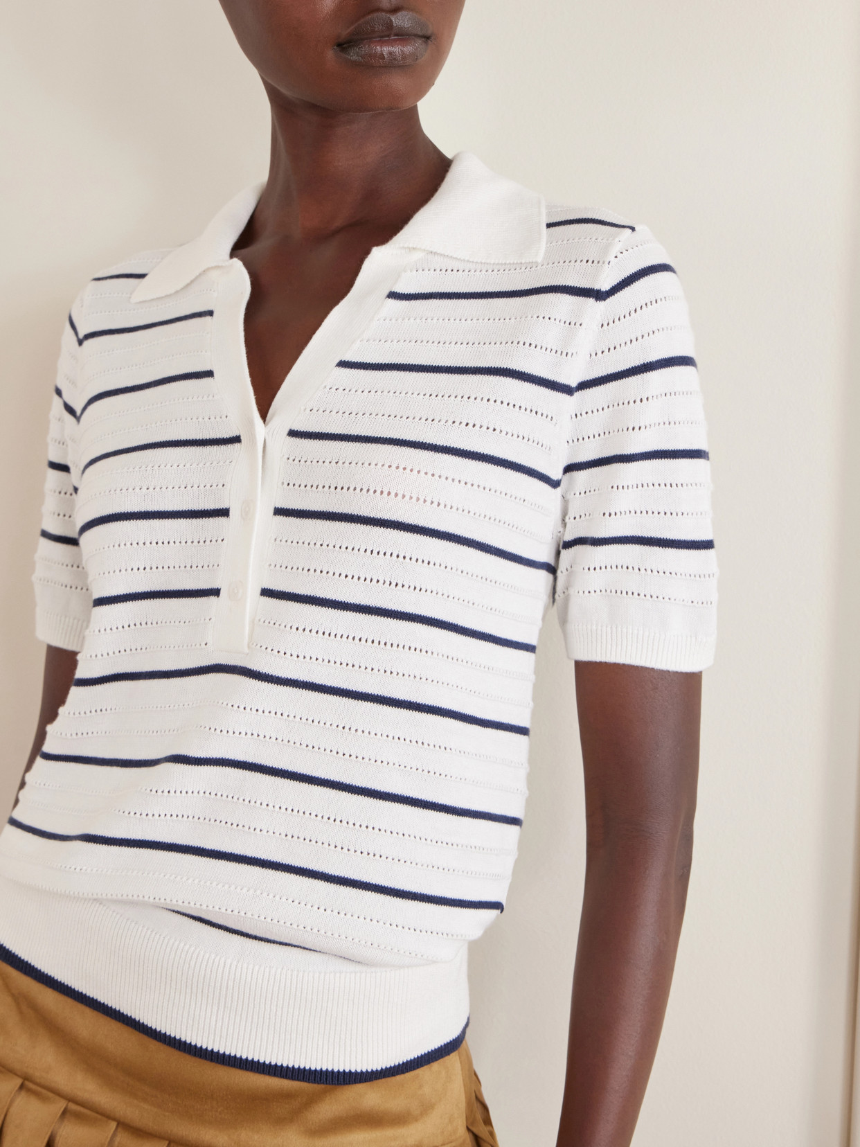 Wren Striped Cotton-blend Knitted Polo Shirt - White