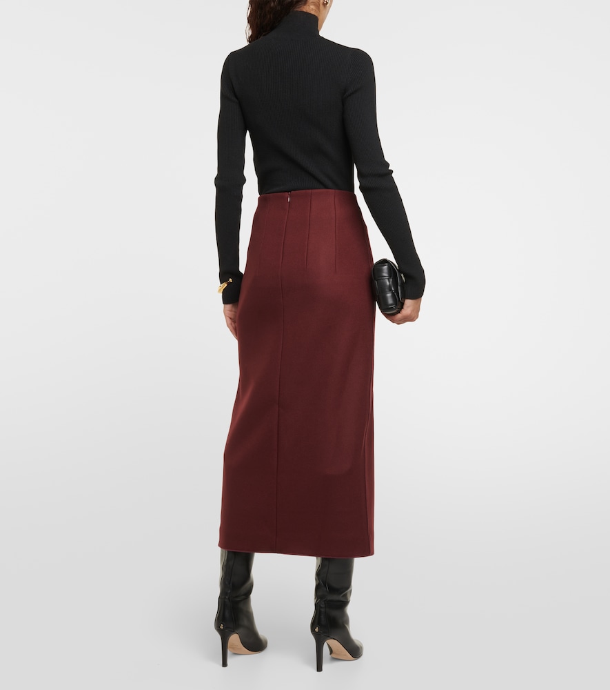 Front-slit wool-blend midi skirt
