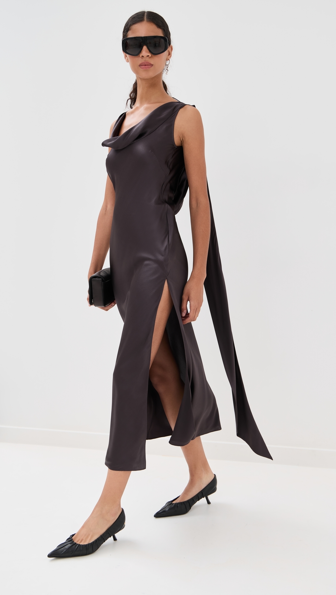 Silk Satin Tunic Dress Graphite Grey