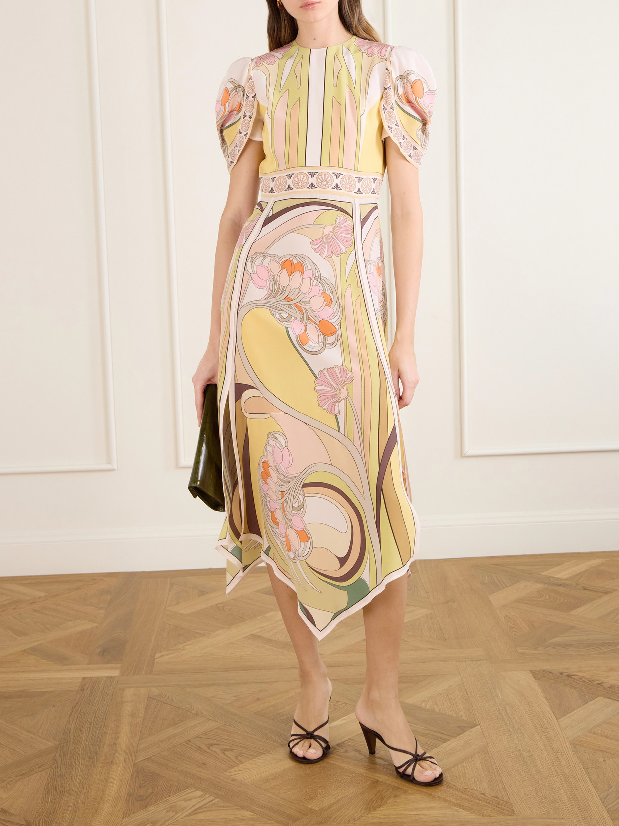 Cherie Printed Silk Midi Dress - Yellow