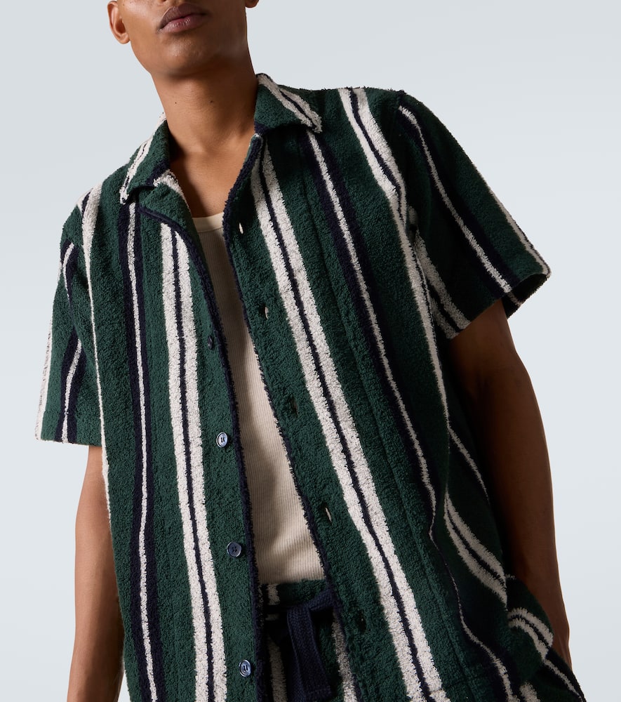 Griffith striped cotton-blend terry bowling shirt