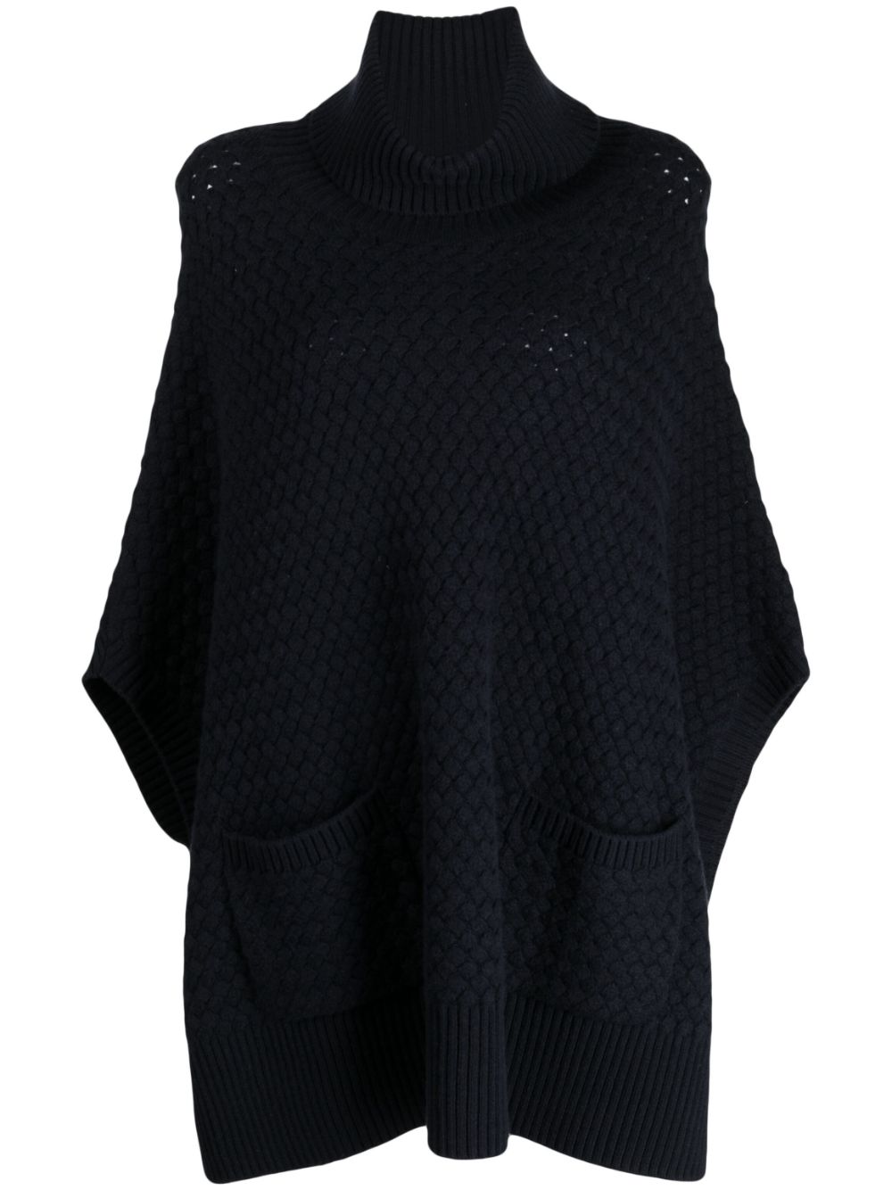 Basket-weave cashmere poncho - Blue