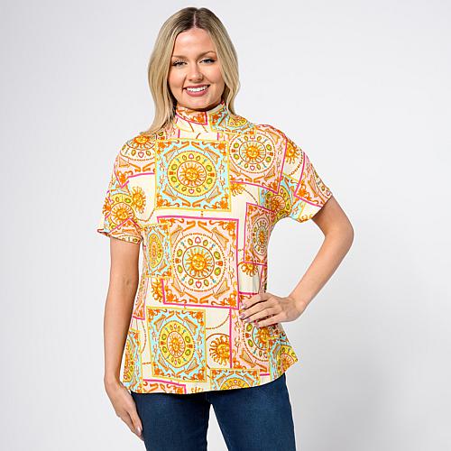 Printed Dolman Sleeve Turtleneck Top - Multi Sun
