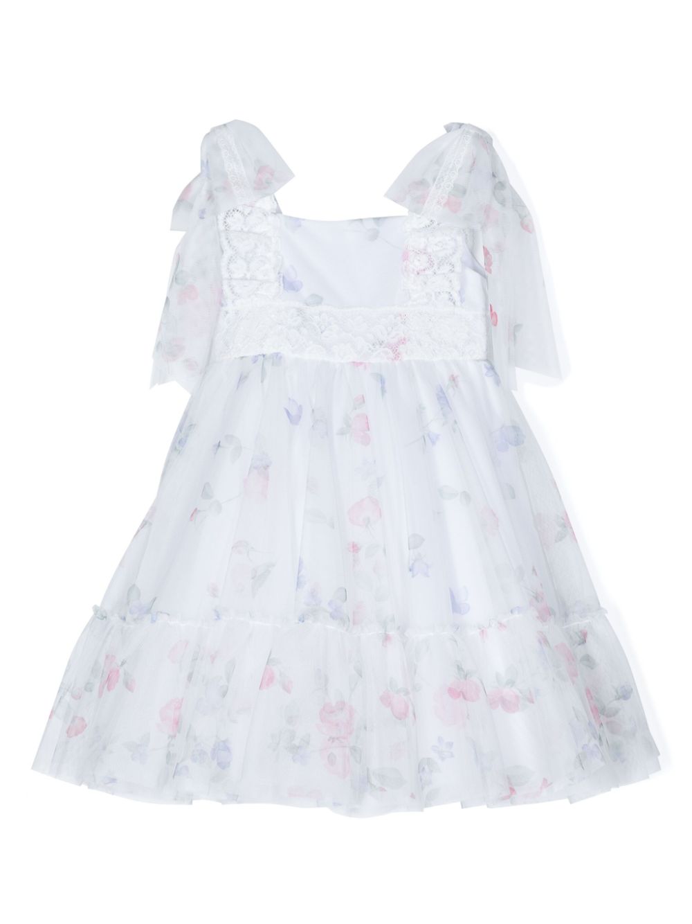 Lace-trim floral-print dress - White