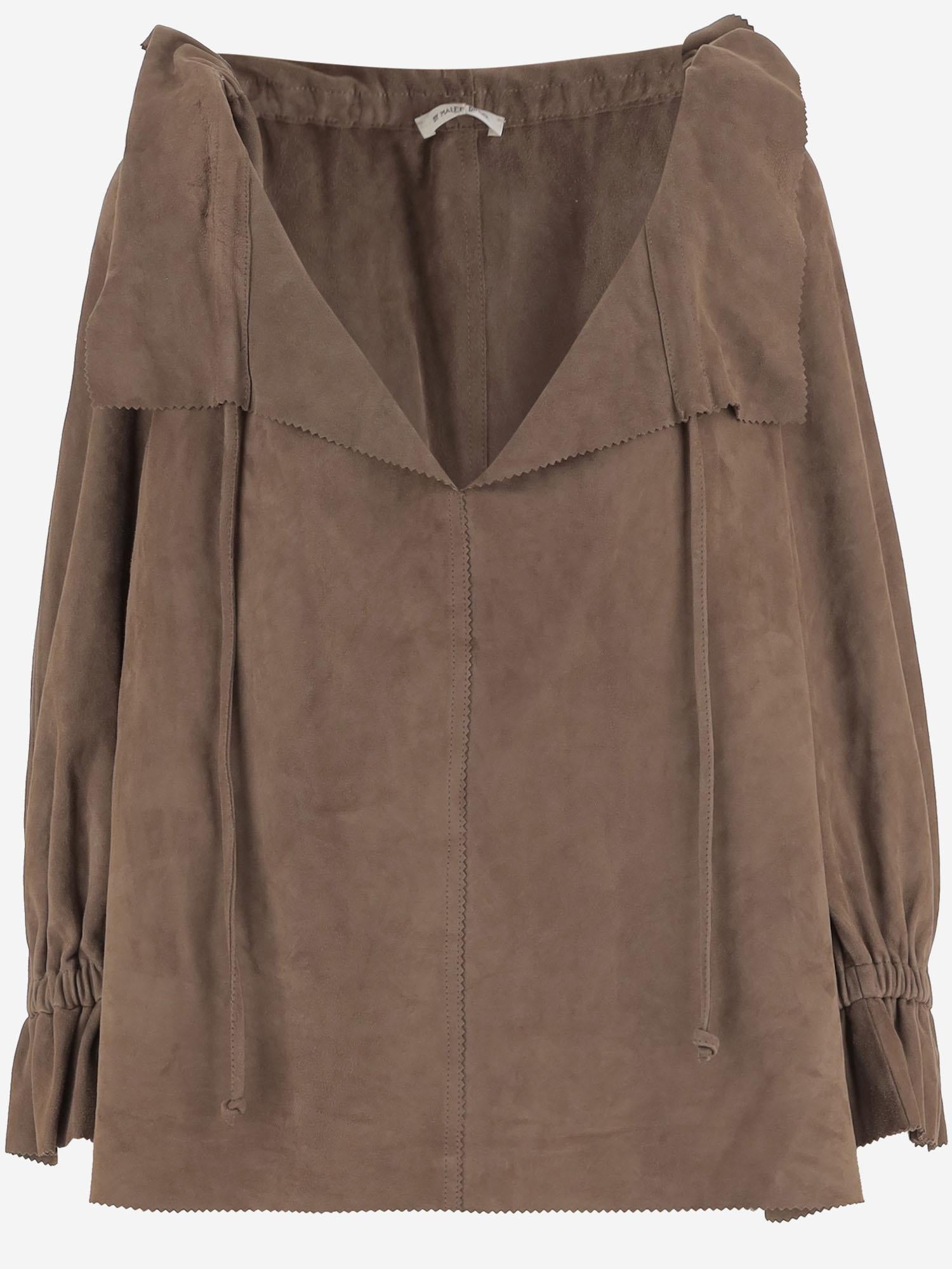 Ruffled Suede Blouse — Brown