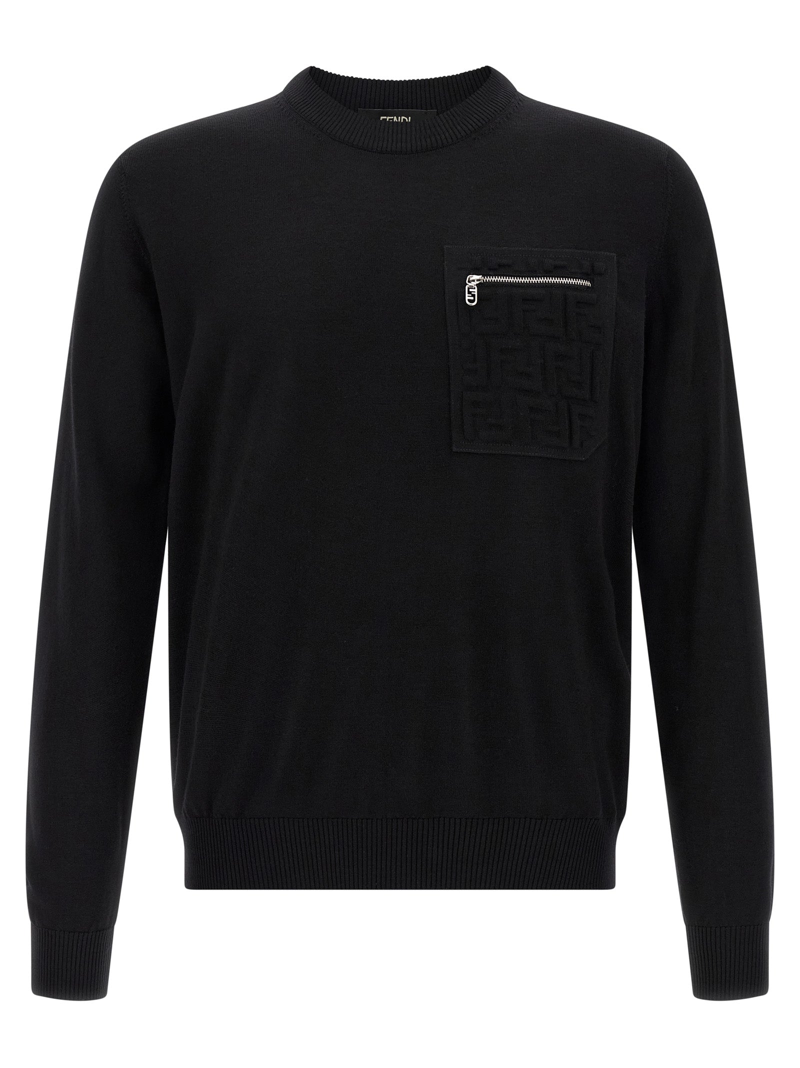 Embossed FF Logo with Zip Pocket Sweatshirt — Black