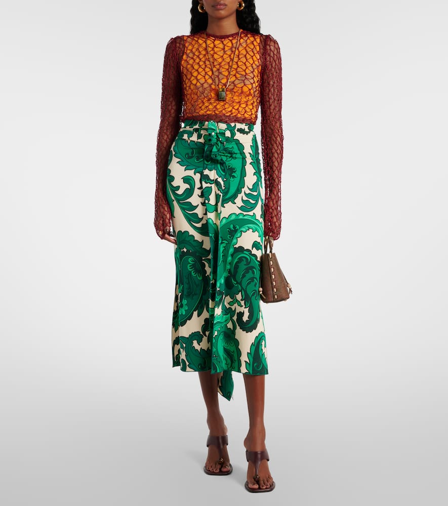 Paisley ruffled midi skirt
