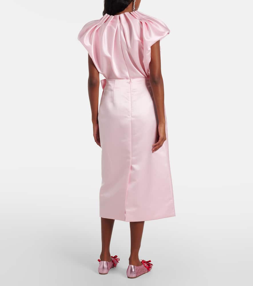 Draped satin midi skirt