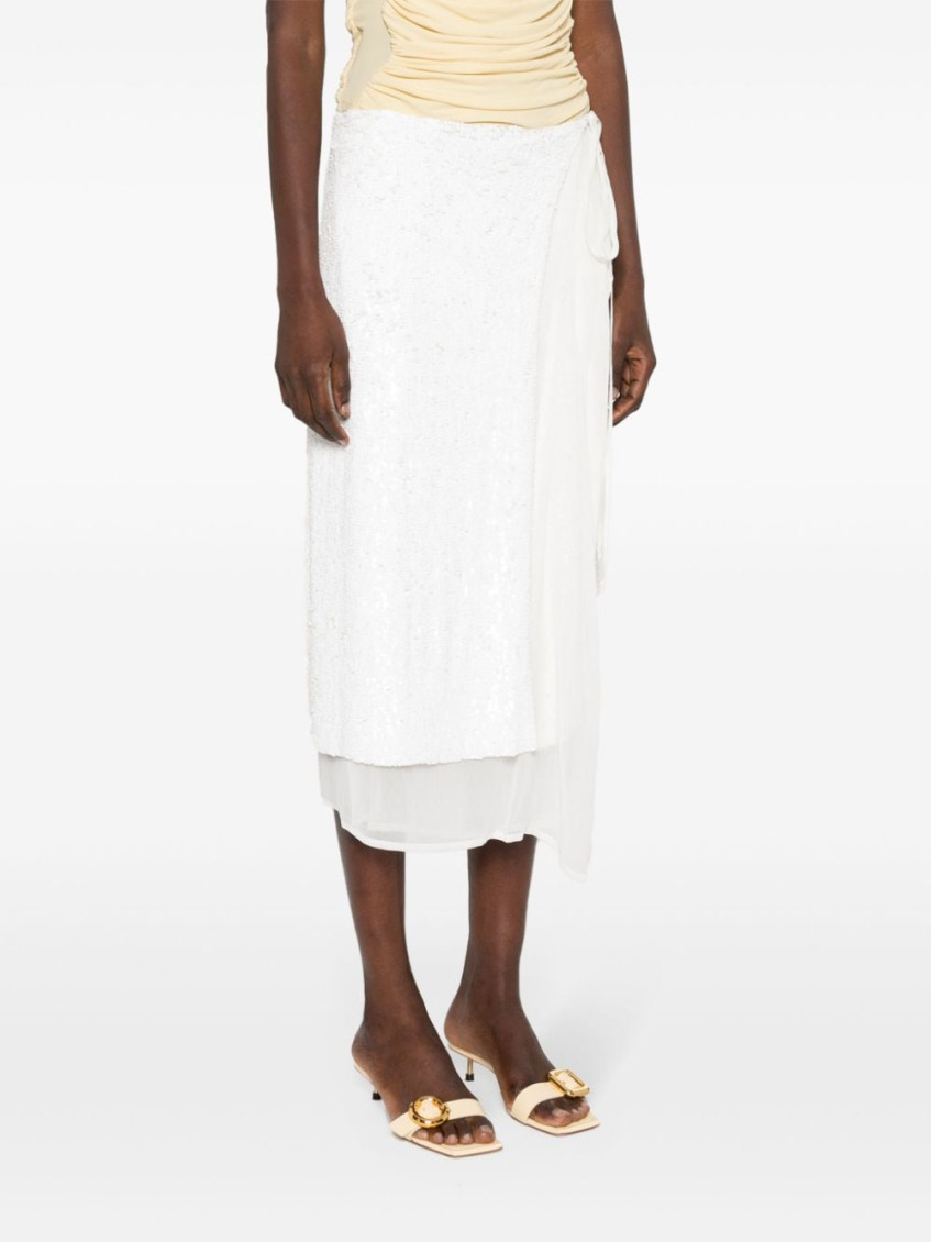 White sequinned wrap midi skirt