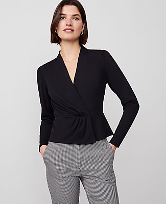 Ann Taylor Petite Pleat Waist Wrap Top