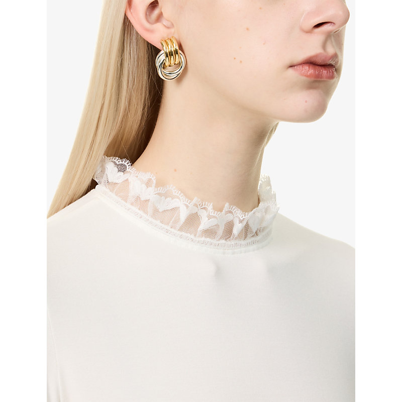 Womens Lace-Trim Stretch-Jersey Top