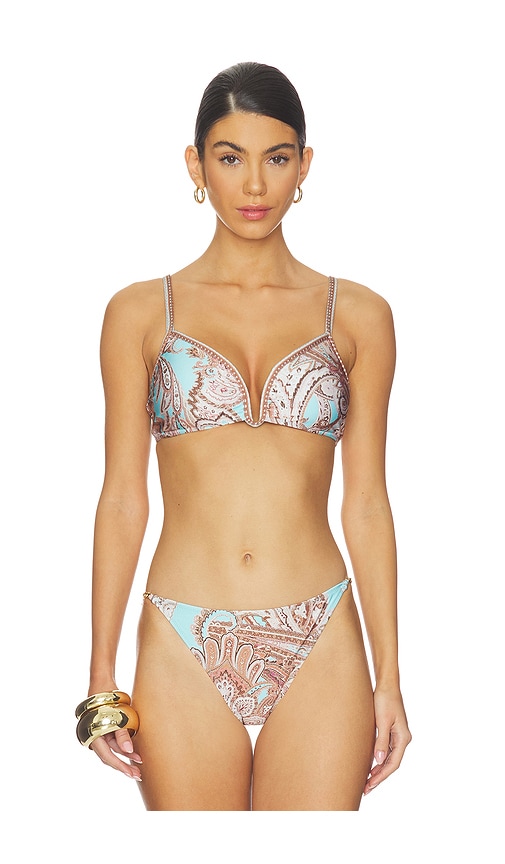 L'AGENCE Alisha Over The Shoulder Bikini Top in Blue,Brown. - XS also in S