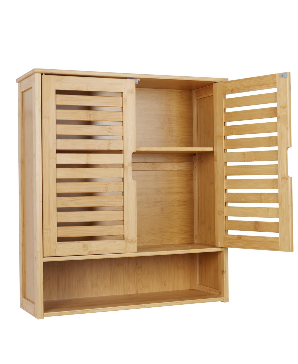 Bathroom Wall Cabinet: Bamboo Wood Kitchen Wall Mounted Medicine Cabinet with 3 Shelves - Natural