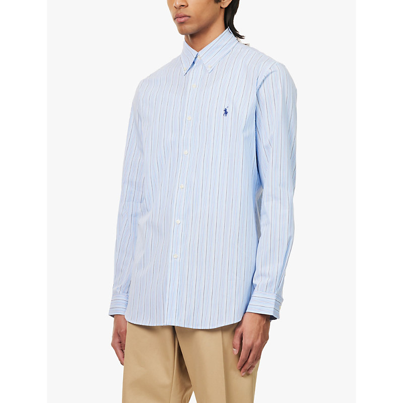 Mens BLUECustom Slim Logo-embroidered Cotton-blend Poplin Shirt 
