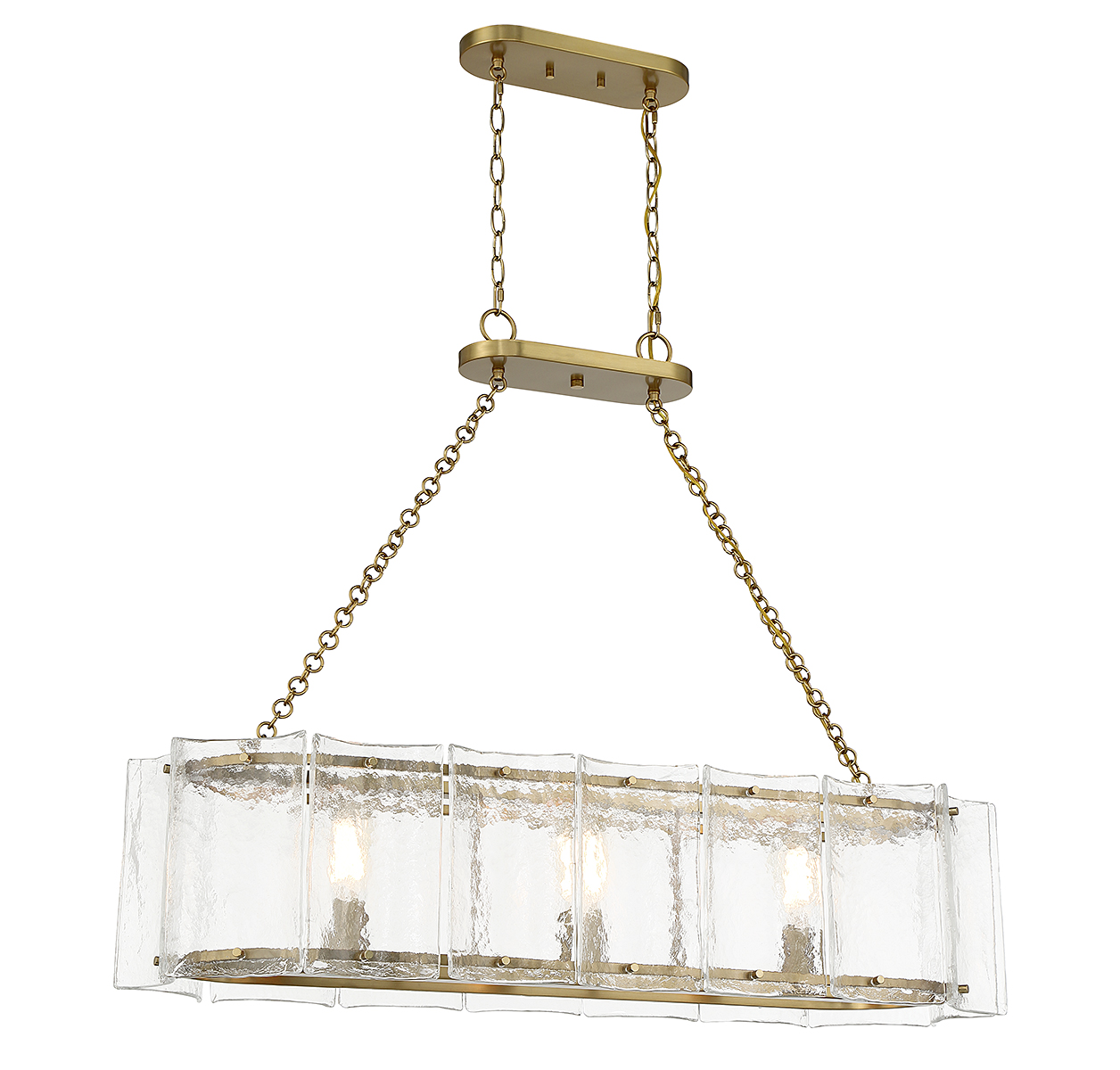 Warm Brass Three Light Linear Chandelier from the Genry Collection