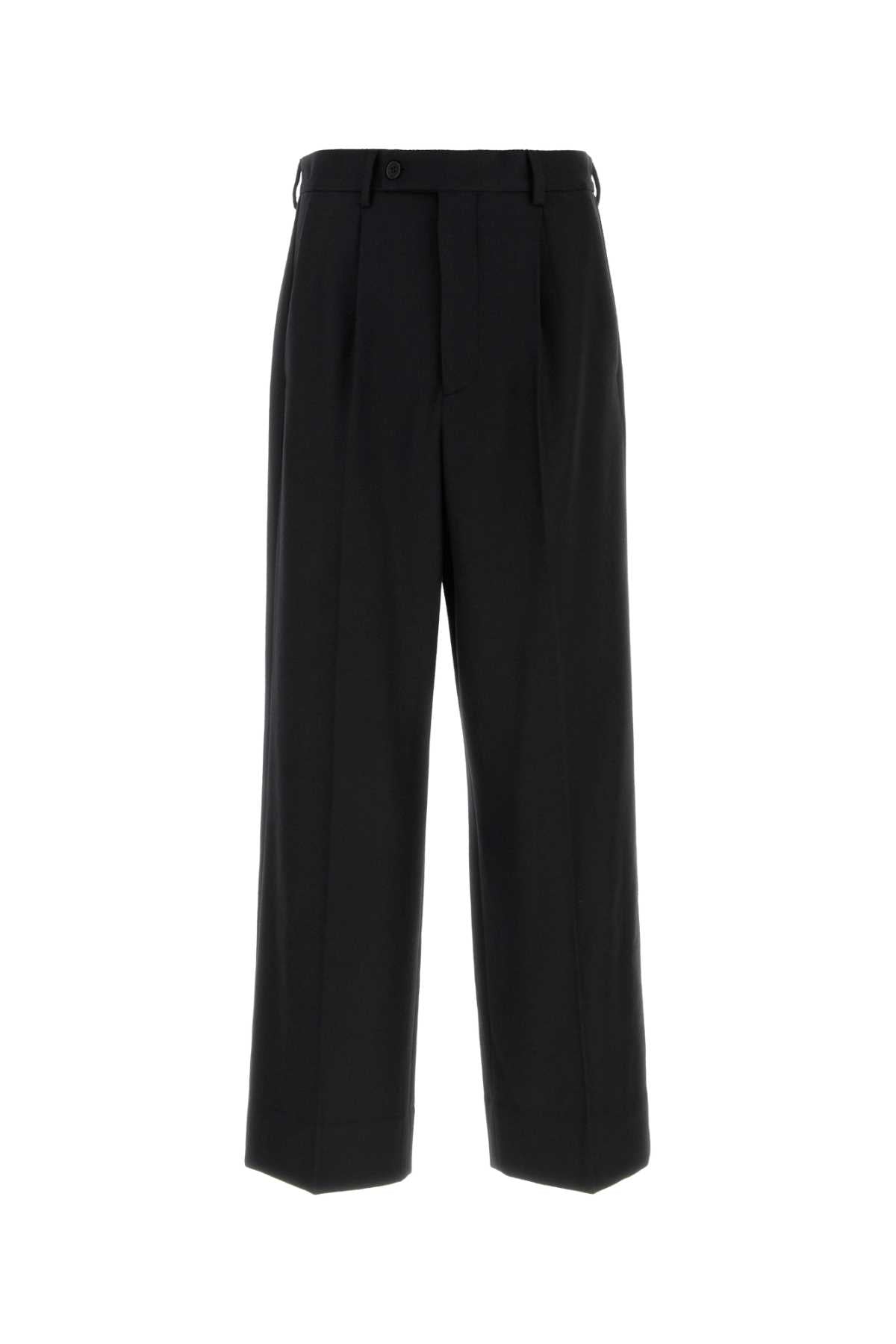 Wool Blend Wide-Leg Trousers — Black