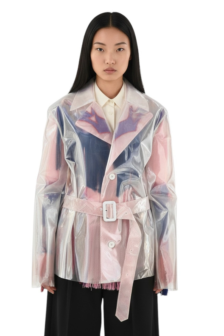Pink Notched Lapel Trench Coat