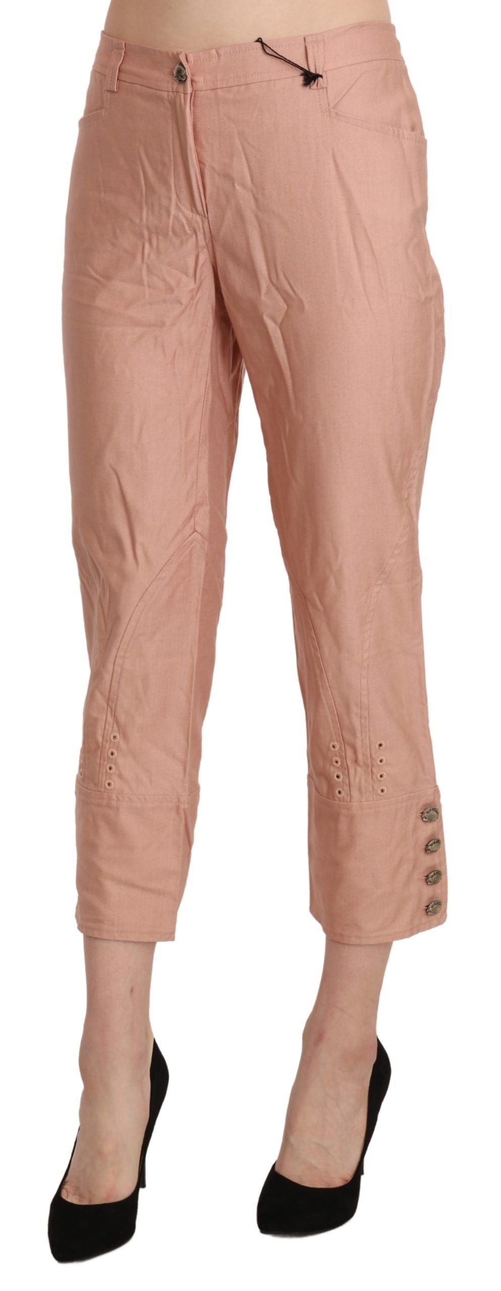 High-Waist Cotton Trousers — Pink