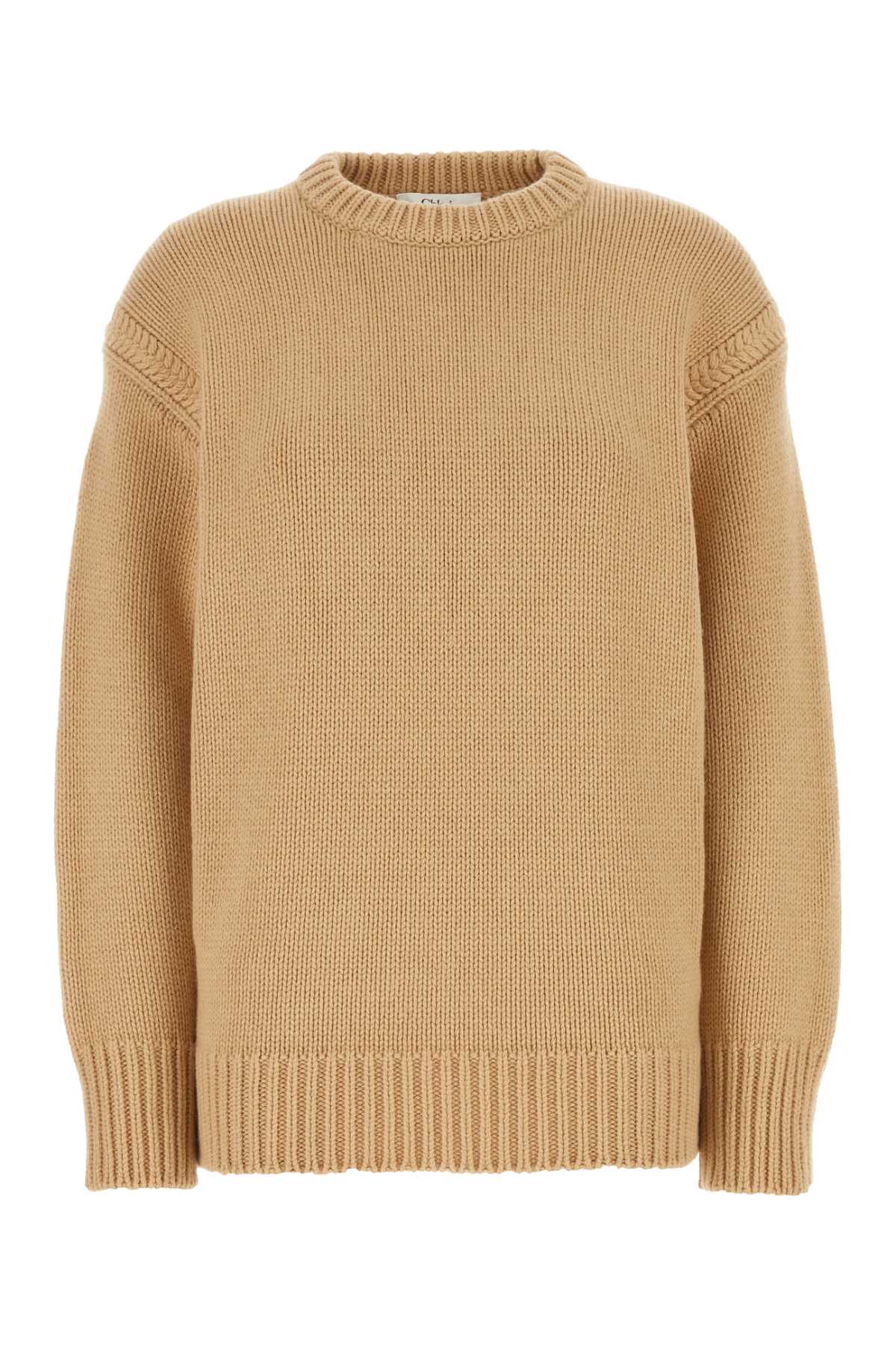 Ribbed Cashmere-Cotton Crew Neck Sweater — Beige