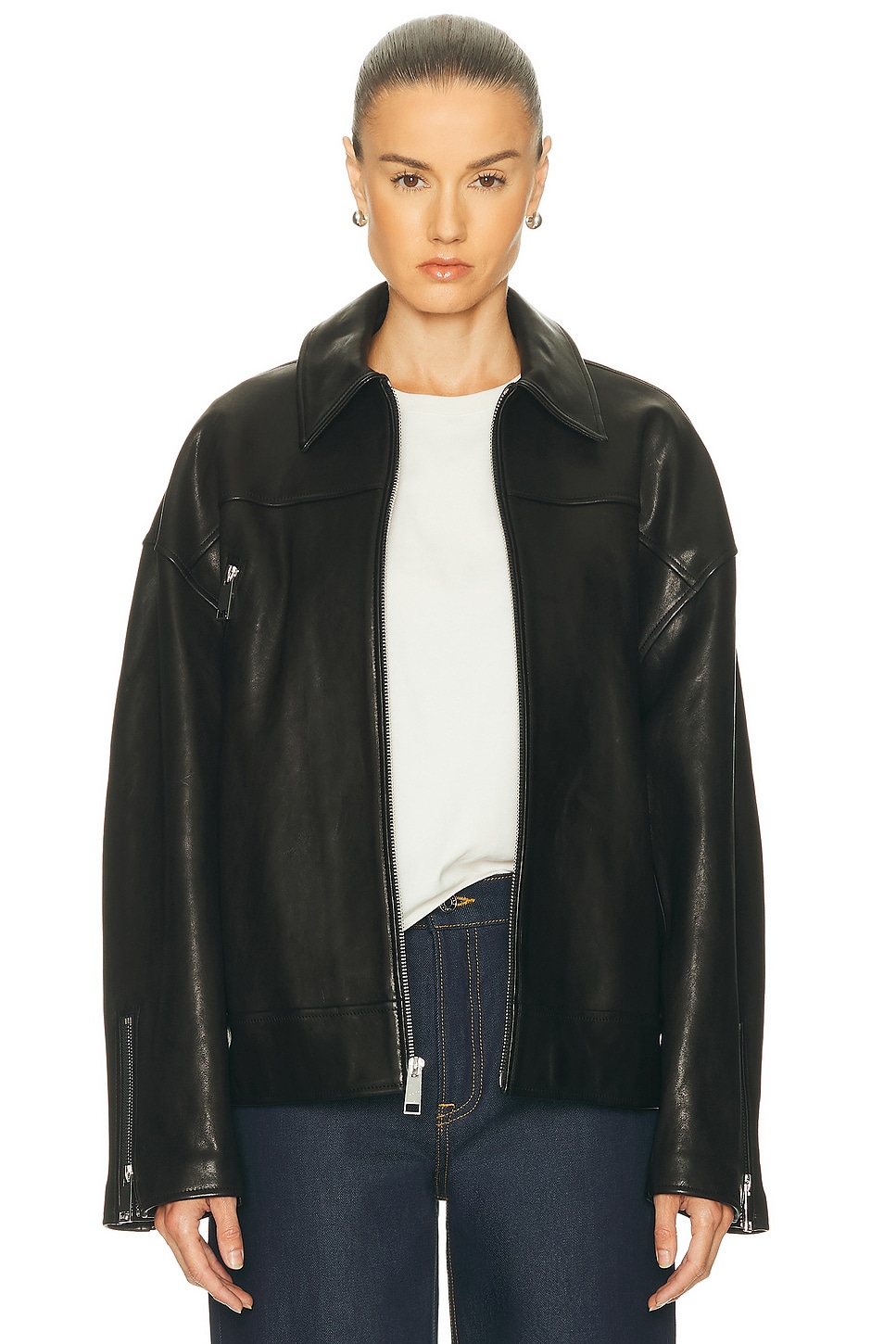 GRLFRND Alek Leather Moto in Black - Black. L also in S, XXS, XS