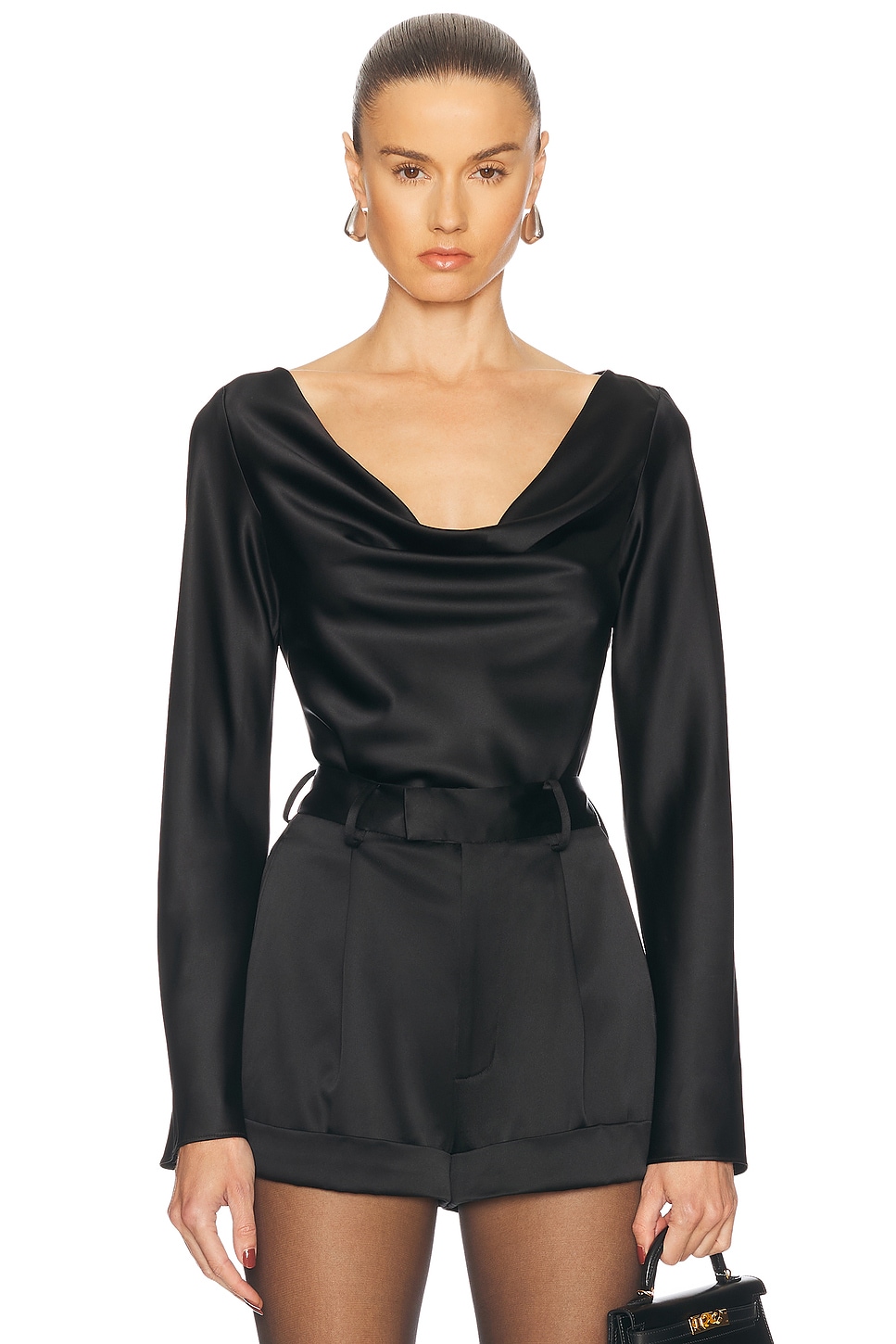 RENGGLI Cowl Neck Top in Black - Black.  S also in L