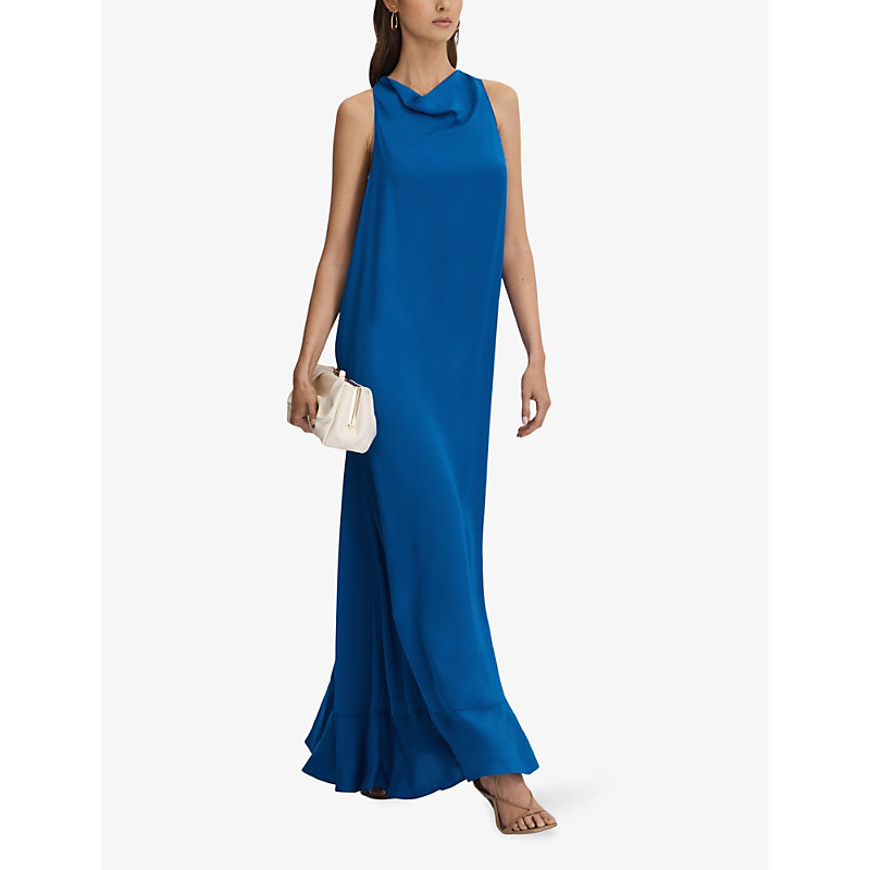 Womens Cobalt Blue Dina Cowl-neck Satin Maxi Dress