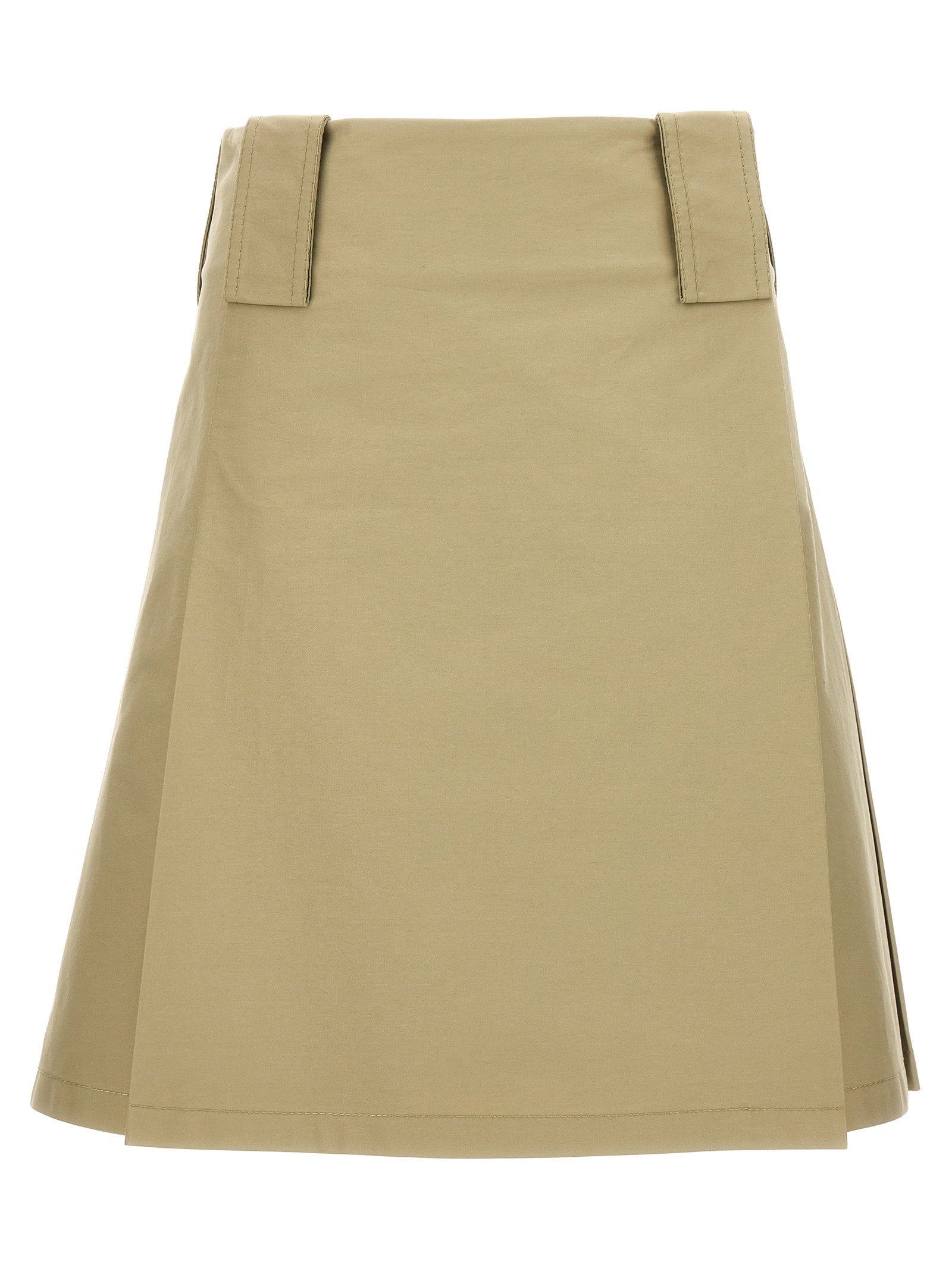 Pleated Cotton Skirt — Beige