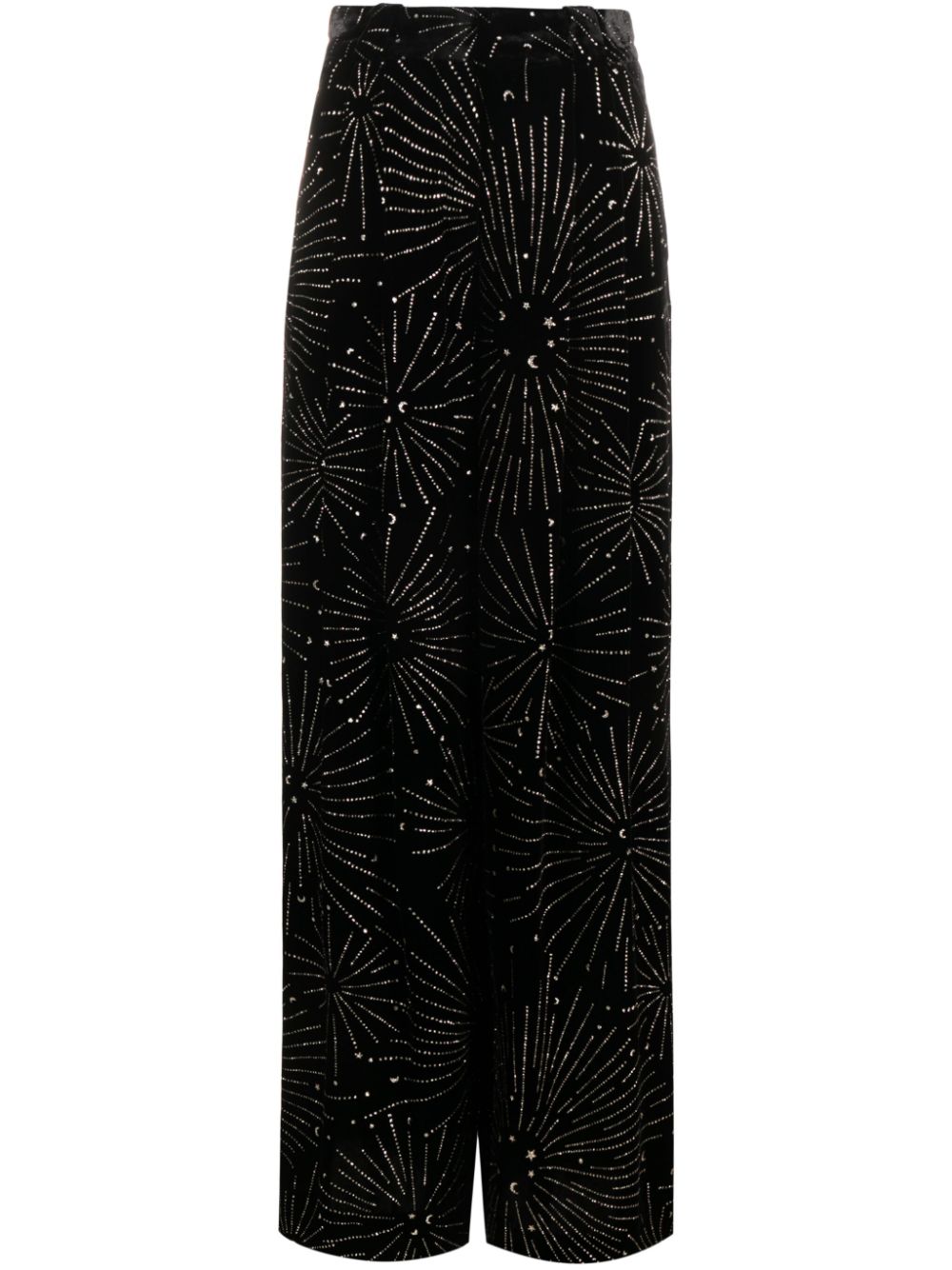 Crystal-embellished velvet-finish palazzo trousers - Black