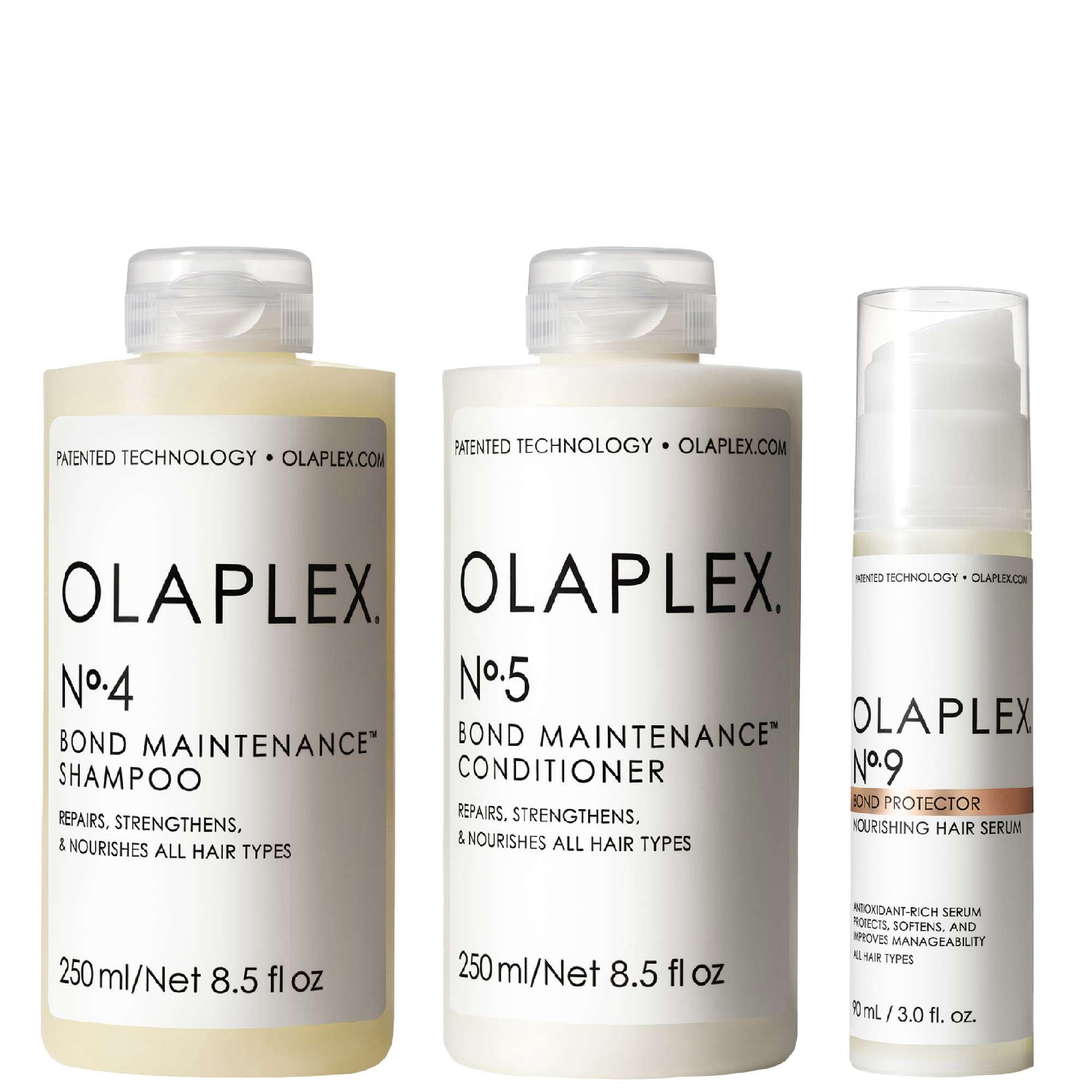 Olaplex Womens Bond Maintenance Trio: No.4 Shampoo 250ml, No.5 Conditioner & No.9 Protector Serum - One