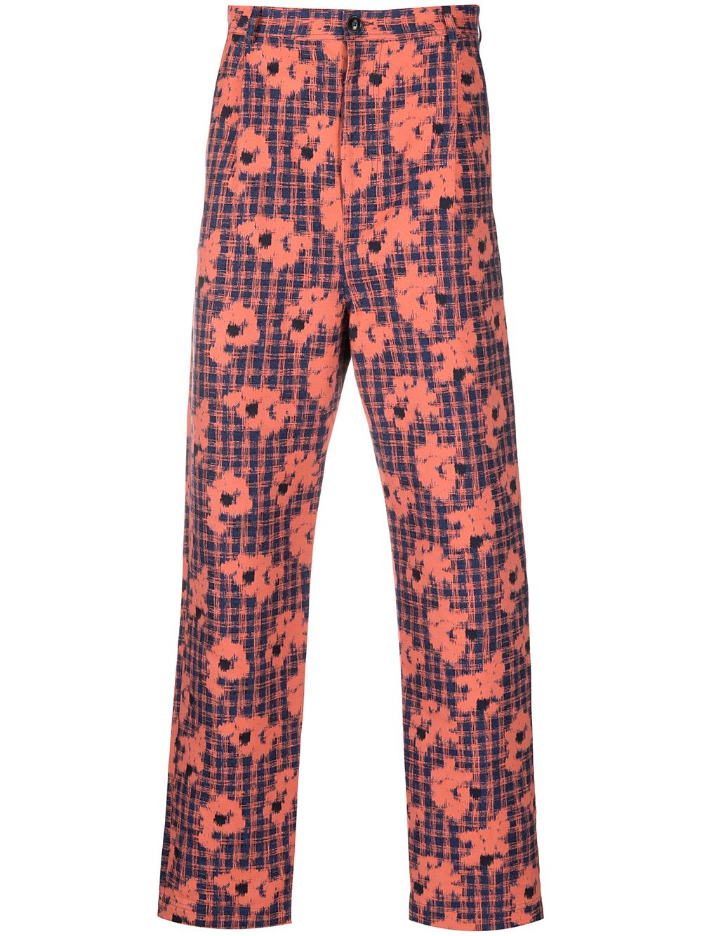 Floral-print slim-cut trousers - Orange